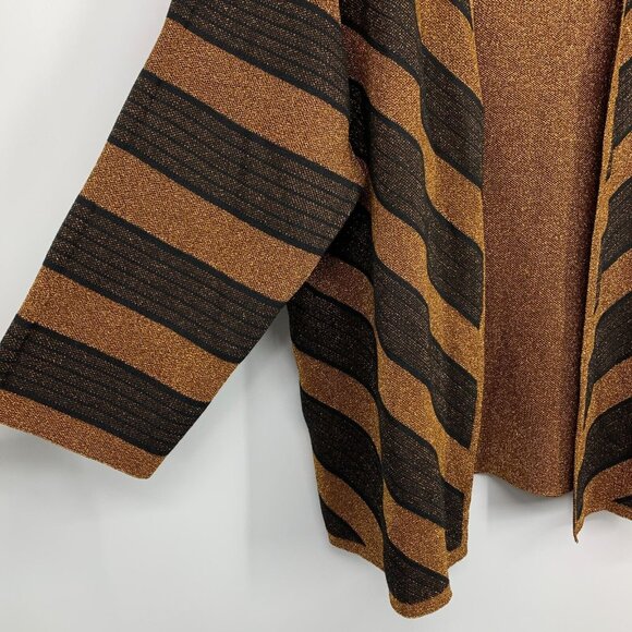 Alfred Dunner Cardigan Top Metallic Stripe Brown 3/4 Sleeve 2-n-1 - Picture 6 of 11